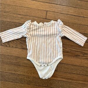 Pehr 6-12m Pink and White Striped Long Sleeve Onesie